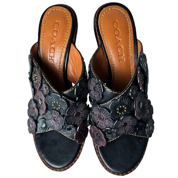 Coach Brown Leather Tea Rose Mule Sandals - EUC - Picture 6 of 8